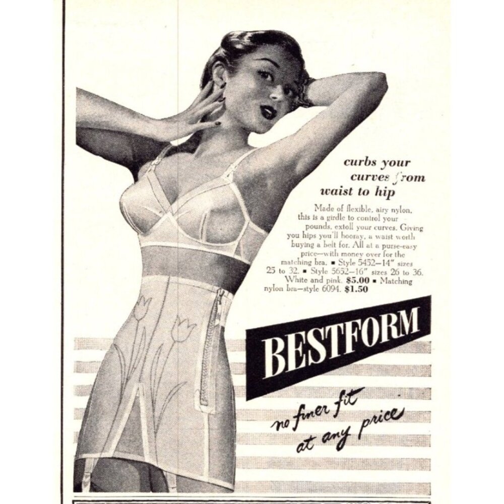 1950 Bestform Girdle and Bra Tulip Embroidery Vintage Print Ad 50s Wall Art